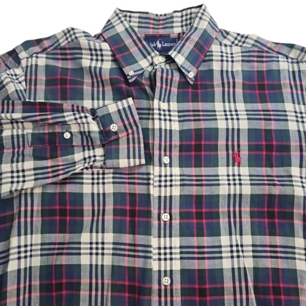 Ralph Lauren 100% Cotton Long Sleeve Madras Classic Plaid Button Down Shirt‎ Lrg